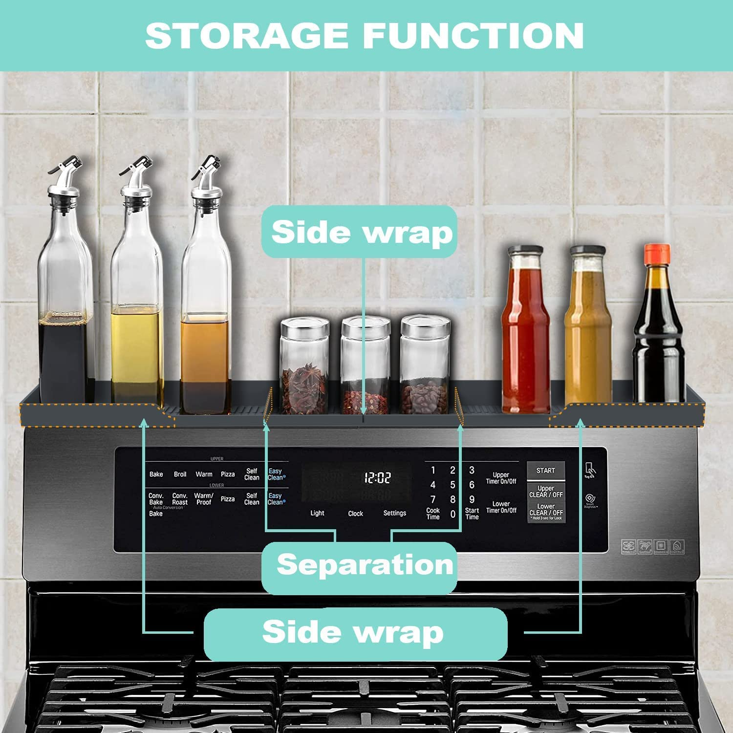 Silicone Material Magnetic Shelf for the Stove - 3 Functional Partitions Kitchen Spice Rack Organizer
