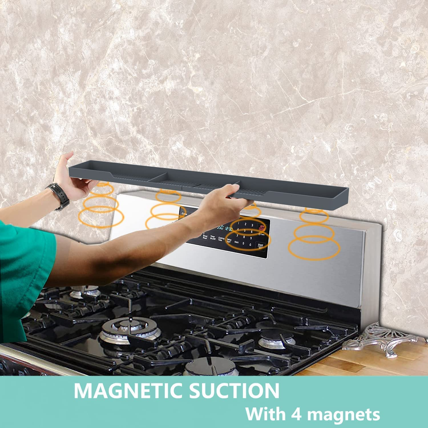 Silicone Material Magnetic Shelf for the Stove - 3 Functional Partitions Kitchen Spice Rack Organizer