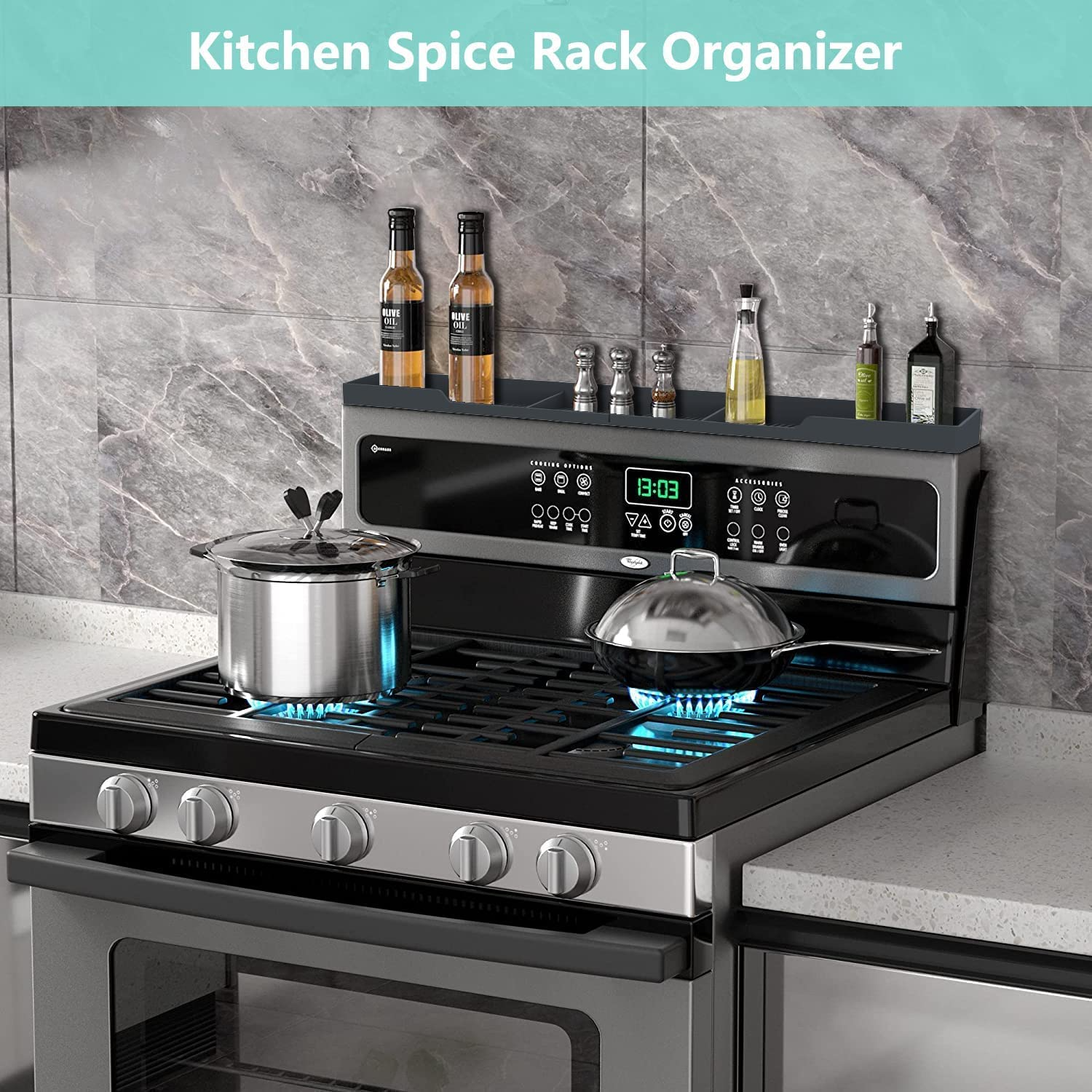 Silicone Material Magnetic Shelf for the Stove - 3 Functional Partitions Kitchen Spice Rack Organizer